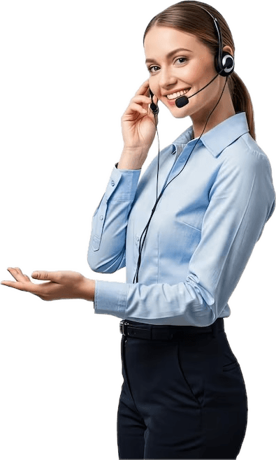 Smiling support agent with a headset